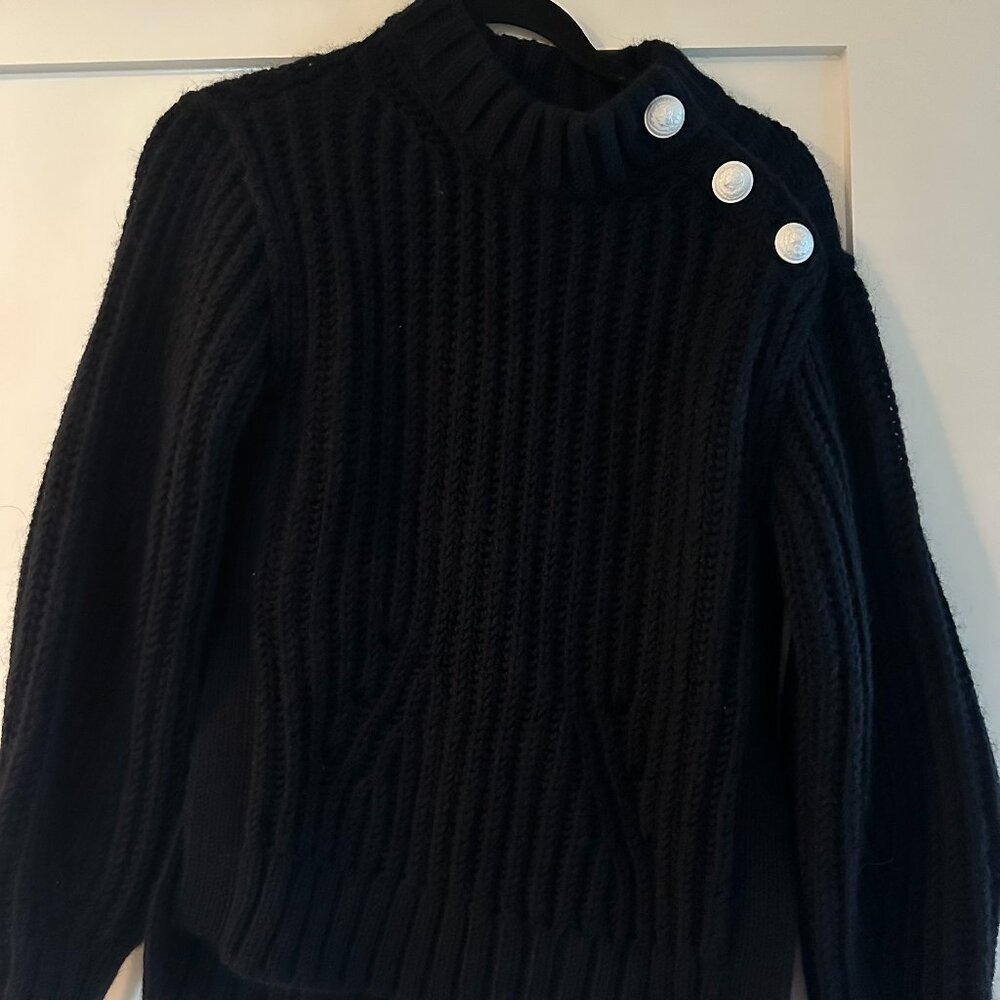 Zadig & Voltaire Marlon Sweater Navy Ribbed Knit White Buttons